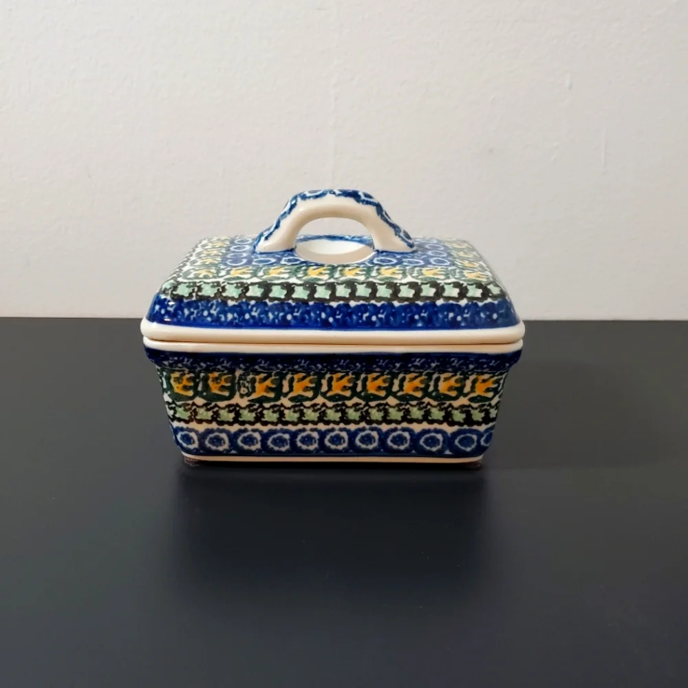 Ceramica Artystyczna Unikat Polish Pottery Covered Butter Box